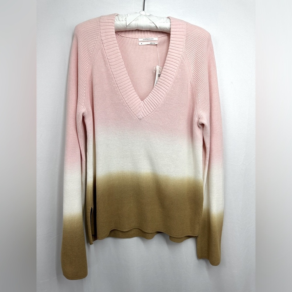 Anthropologie Ombre V Neck Sweater Pink White Gold Long Sleeve Size Medium NWT - Picture 3 of 10